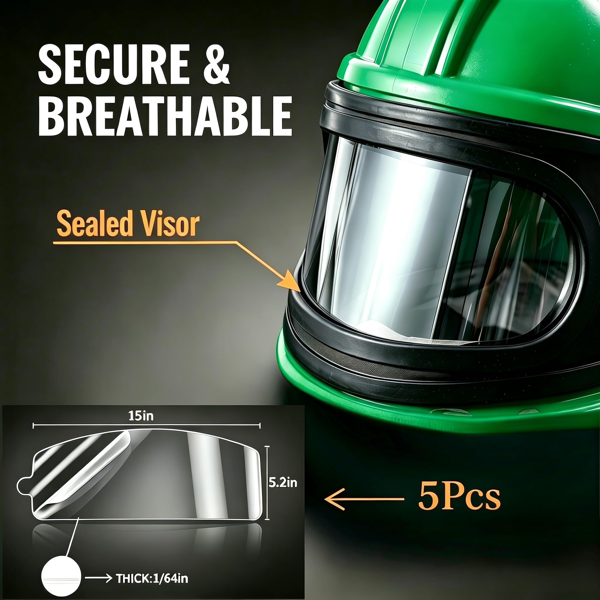 Capucha profesional verde con 5 lentes reemplazables, casco de chorro de arena a prueba de polvo, se adapta a trajes de protección. Ideal para chorro de arena, pulverización, molienda, corte
