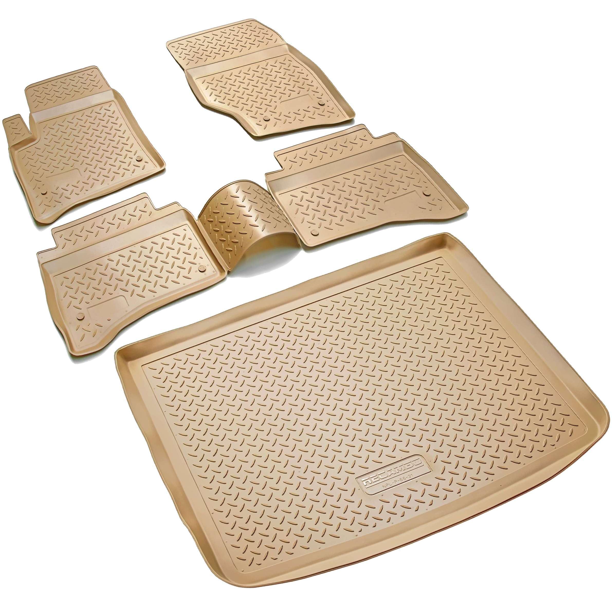 RECAMBO Gummimatten & Kofferraumwanne Set passend für Porsche Cayenne 1 | Typ 9PA | BJ 2002-2010 - 100% passgenaue Auto Fußmatten und Kofferraummatte aus hochwertigen rutschfesten TPE - Beige