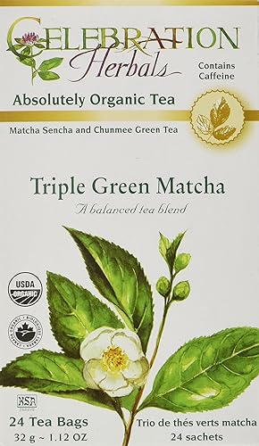 CELEBRATION HERBALS Triple Green Matcha Tea Org 24 Bolsa, 0.02 libras