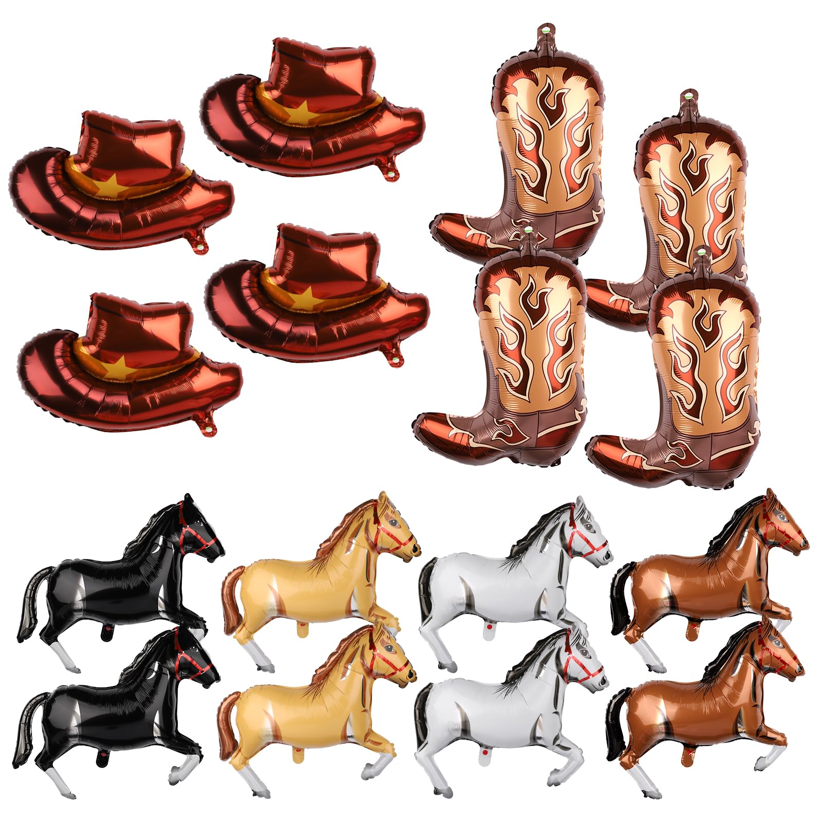 16 Piezas Globos de Fiesta con Temática Occidental, Globos de Cumpleaños Vaqueros Grandes Botas de Vaquera Sombreros Globo de Caballo para Vaquero Tema Cumpleaños Fiesta Decoraciones