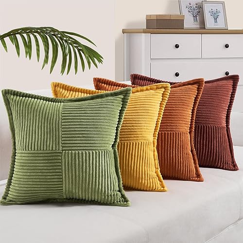 Topfinel Juego de 4 fundas de cojín esponjosas naranjas de 16 x 16 pulgadas  16.0 x 16.0 in., fundas de cojín de pana de otoño de color naranja