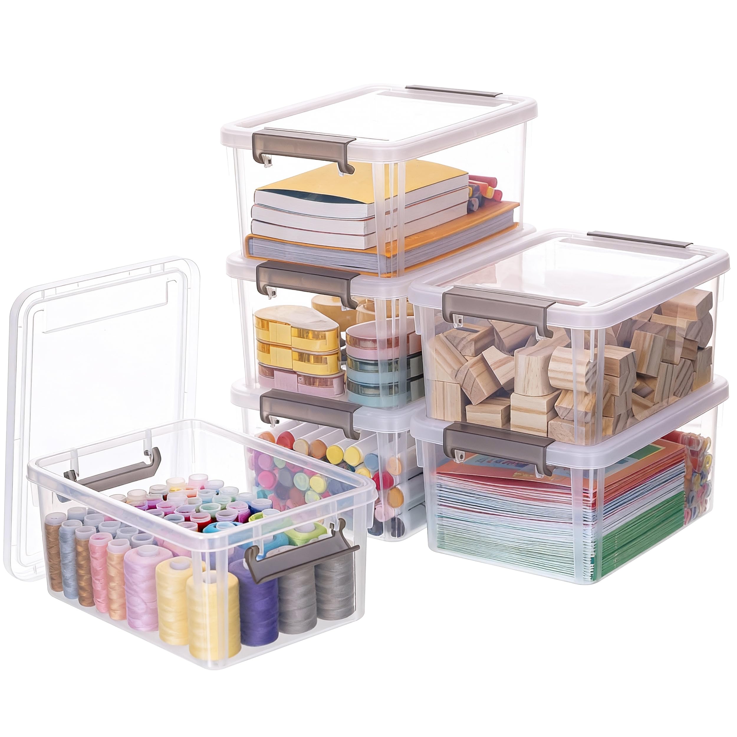 Pack de 6 cajas de almacenamiento pequeñas con tapa de plástico para organizar cajas de almacenamiento apilables 23 x 17 x 10,5 cm