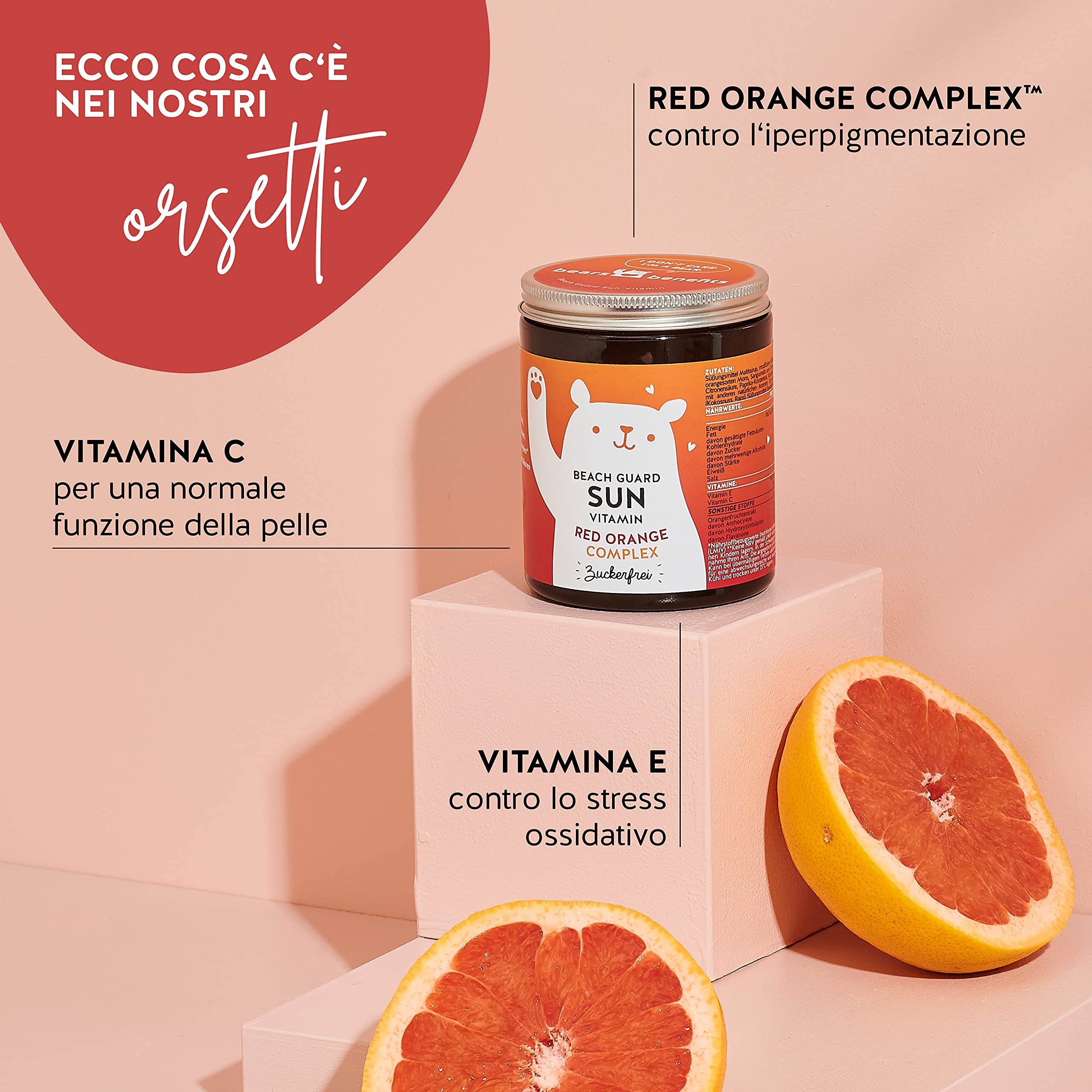 Protezione contro le macchie da iperpigmentazione, per un'abbronzatura uniforme - antiossidanti vitamina C & E - orsetti gommosi vegani, senza zucchero - Bears with Benefits