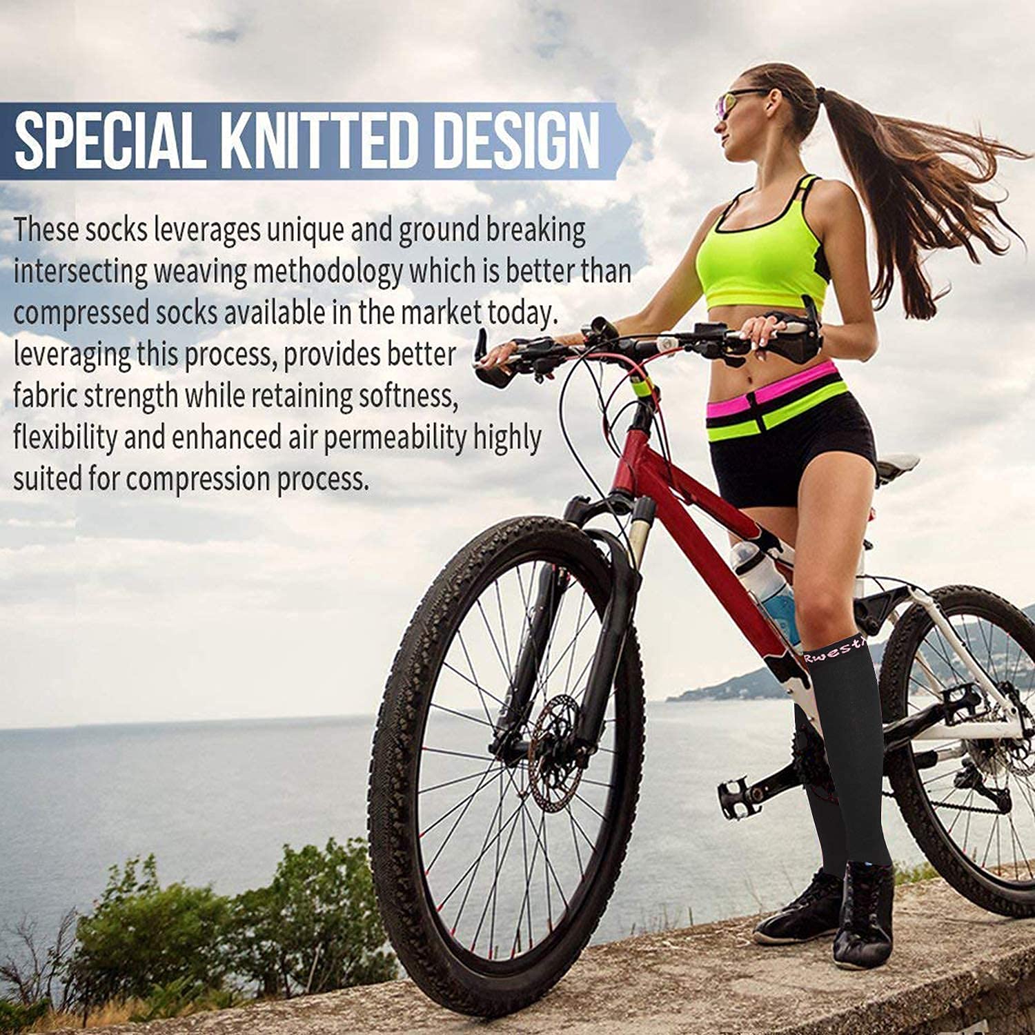 Medias de Compresion, Calcetines de compresión Mujer y Hombre 18 mmHg para Running,Ciclismo, Deporte, Trotar, Correr, Volar, Viajar