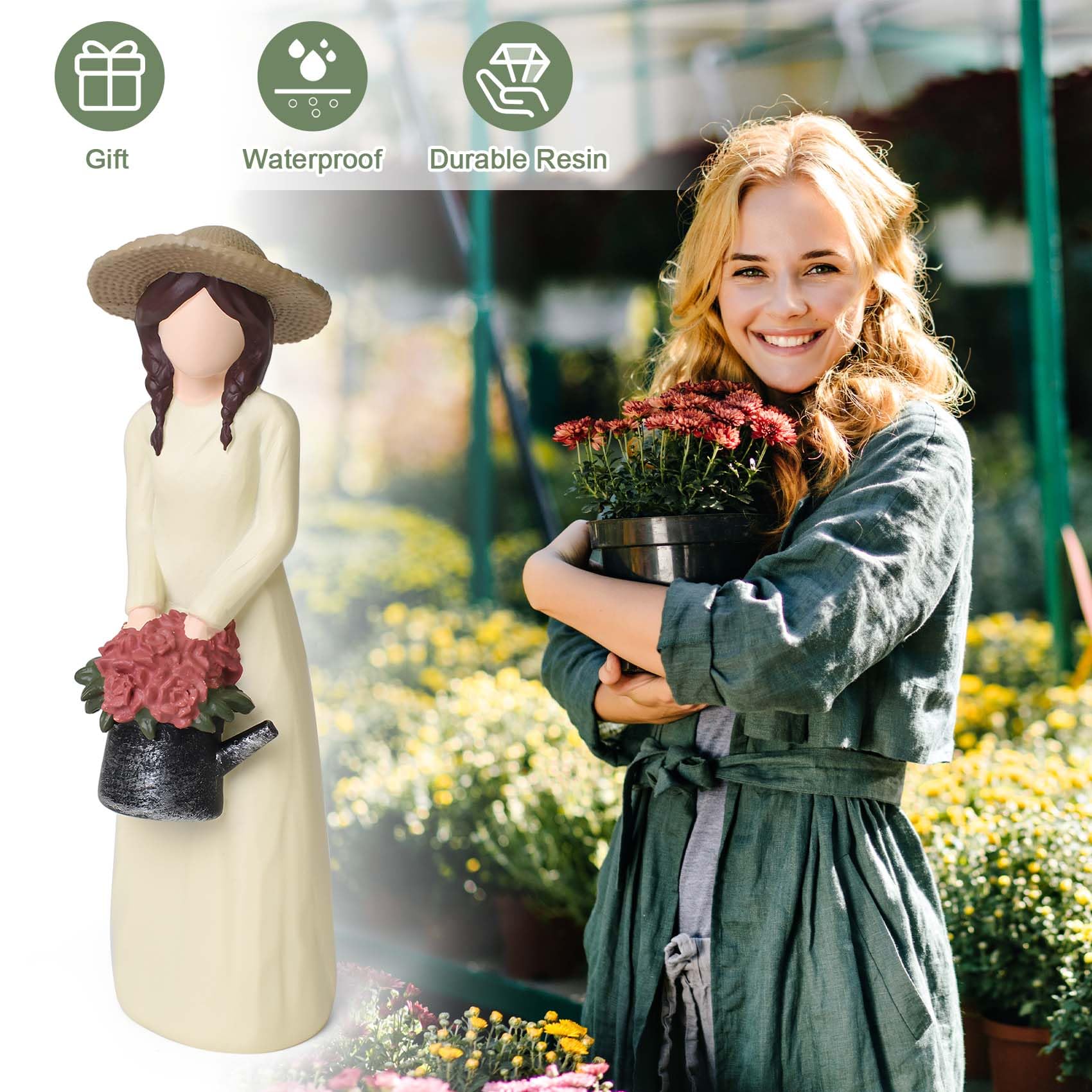 thovorrnl Gardening Gifts for Women, Unusual Garden Gifts for Gardener, Resin Garden Figurines for Gardening Enthusiasts and Nature Lovers, Sculpted Hand-Painted Home Office Shelf Decor