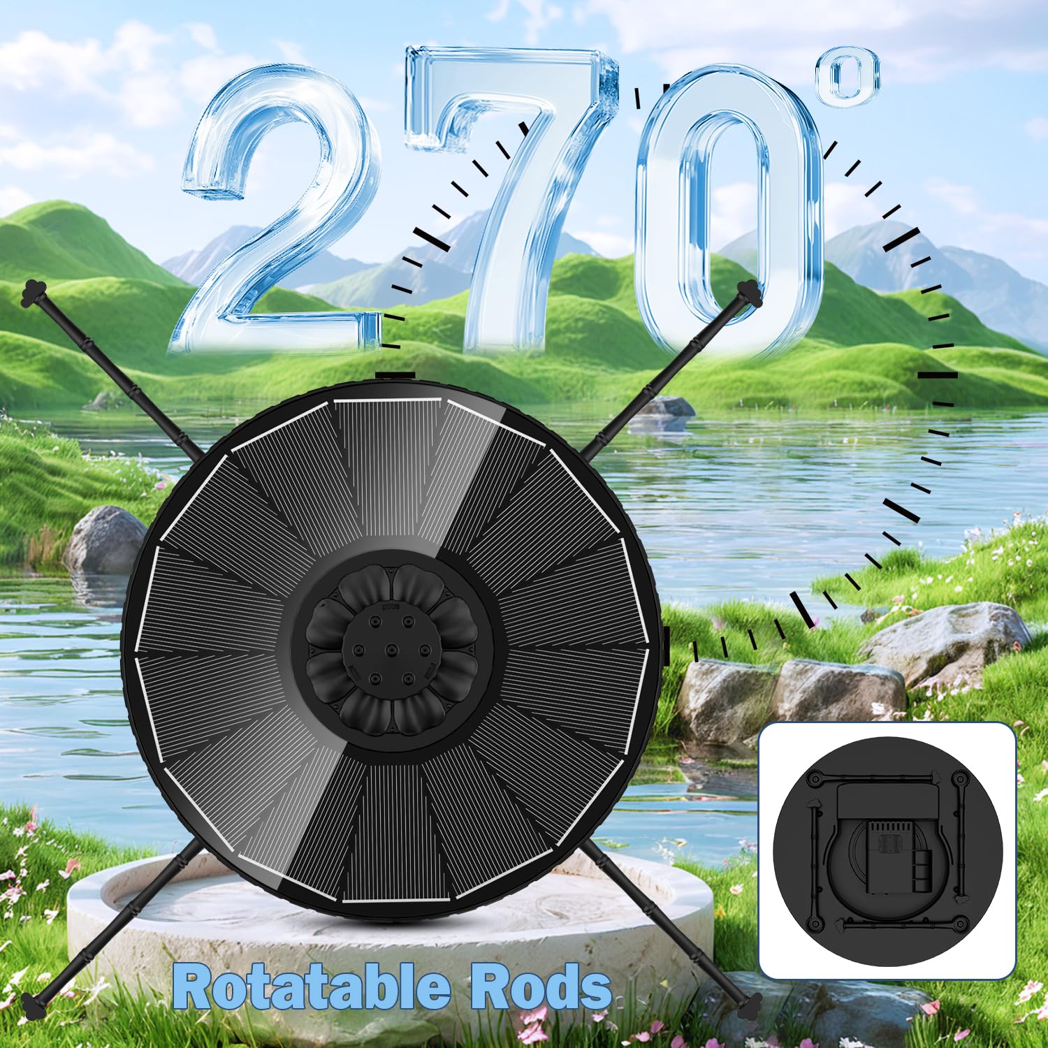 Solar Springbrunnen 3 Sprühhöheneinstellungen, Yzert 3.5W Solar Teichpumpe mit 2000mAh Batterie, 7 Effekte & 4 Rotierende Stäbe Solar Wasserpumpe, Solar Schwimmender Solarpumpe für Garten (Schwarz)