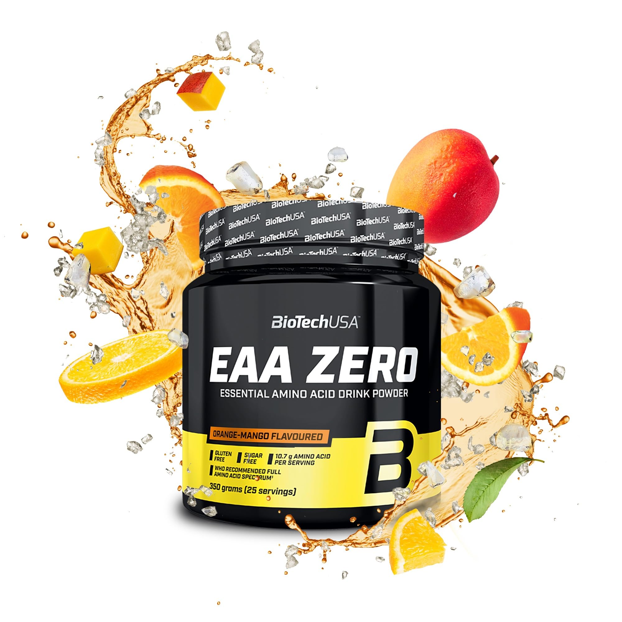 BioTechUSA EAA Zero - Essential Amino Acid Power | 7160mg EAA/Serving | WHO Recommended Ratio | Sugar-Free, Gluten-Free, 350 g, Orange-Mango
