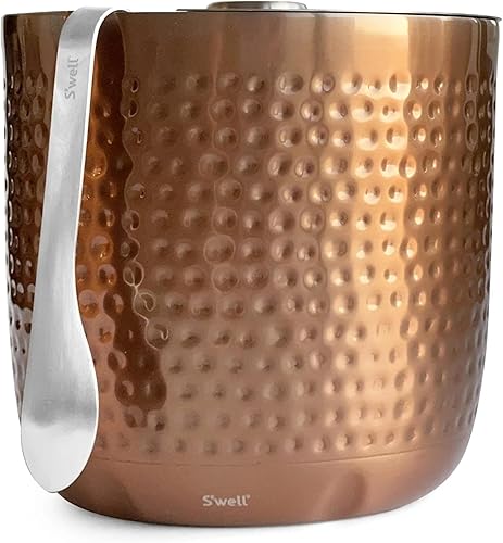 S'well Cubo de hielo de acero inoxidable con pinzas, capacidad para 68 onzas de hielo, sumergido metálico, recipiente aislado al vacío de triple