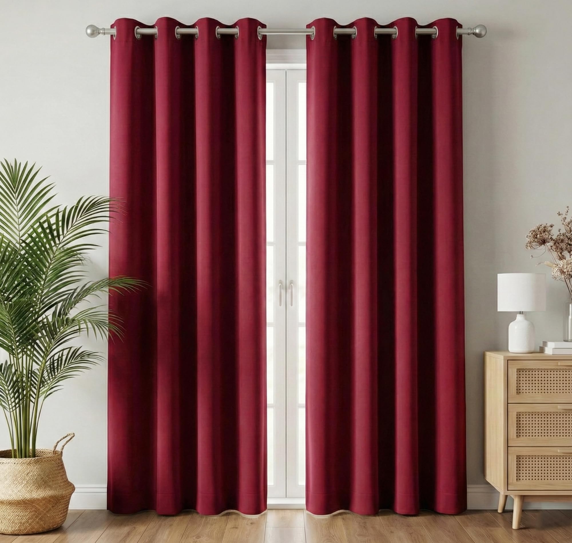 VAS COLLECTIONS 100% Blackout Door Curtains, 7 Feet (121x215 cm) Set of 2, Plain, Thermal Insulated, Room Darkening Curtains for Living Room, Bedroom, (Maroon)