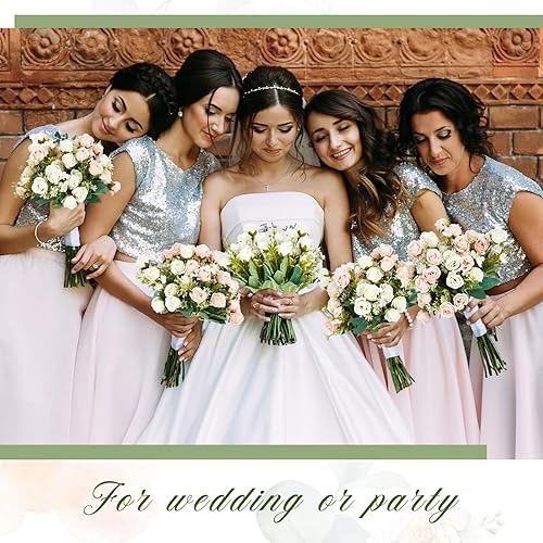 Miniatura 6 de Tigeen 12 paquetes de rosas artificiales de seda, ramo de rosas artificiales, ramos de flores artificiales para jarrón, arreglos florales, boda,