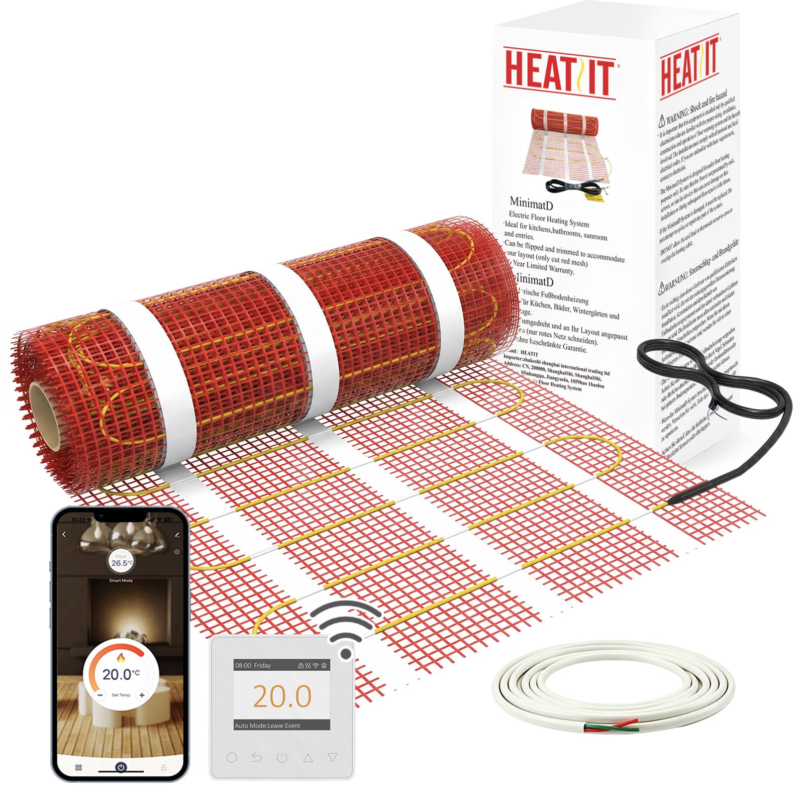 HEATIT Underfloor Heating mat Electric Radiant Self-Adhesive Floor Heating System 150w/㎡ Warmmat (5㎡ 84K)