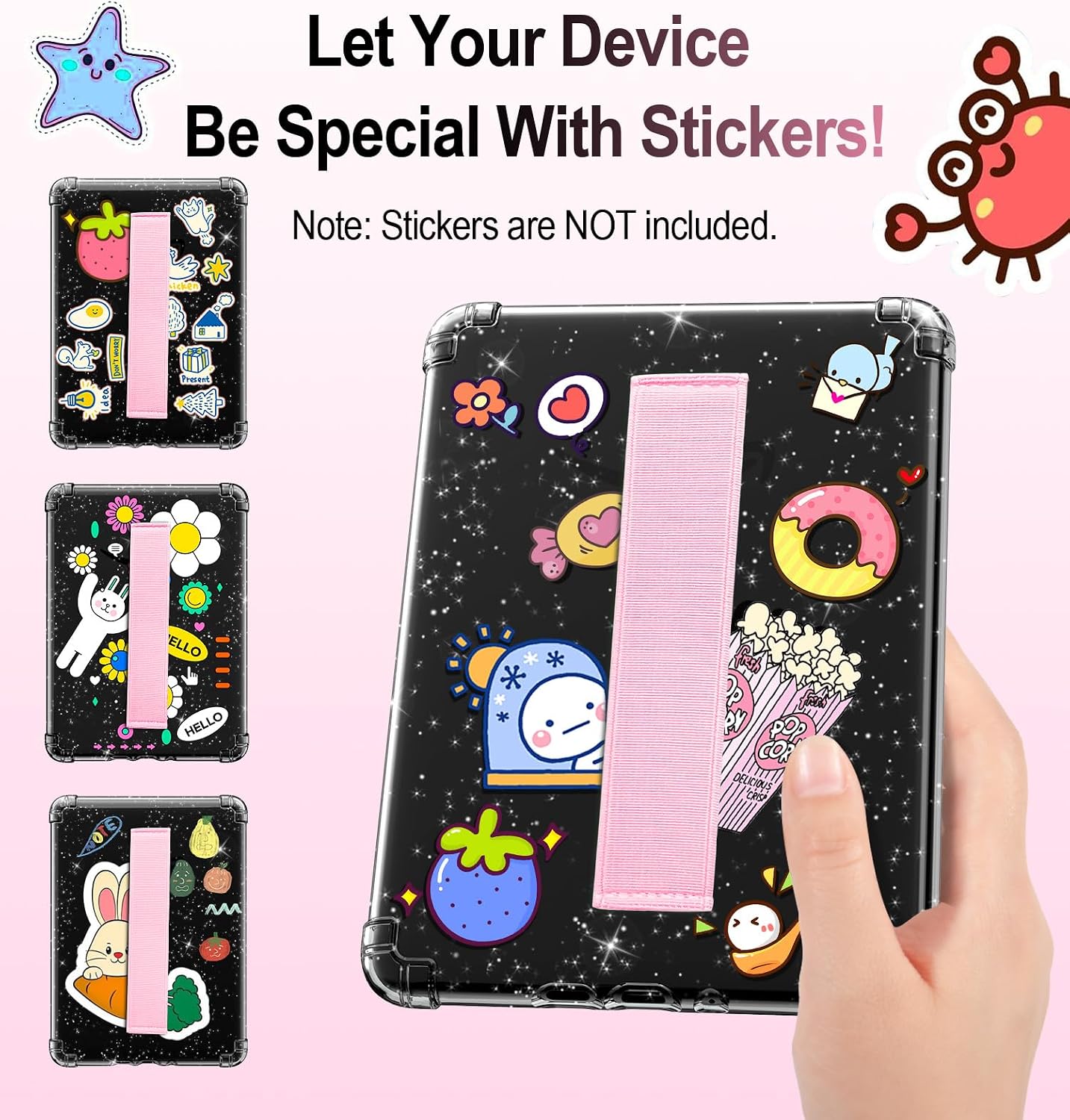 MoKo Case for 6" Kindle (11th Gen-2024/2022) with Hand Strap, Glitter/Pink image 3