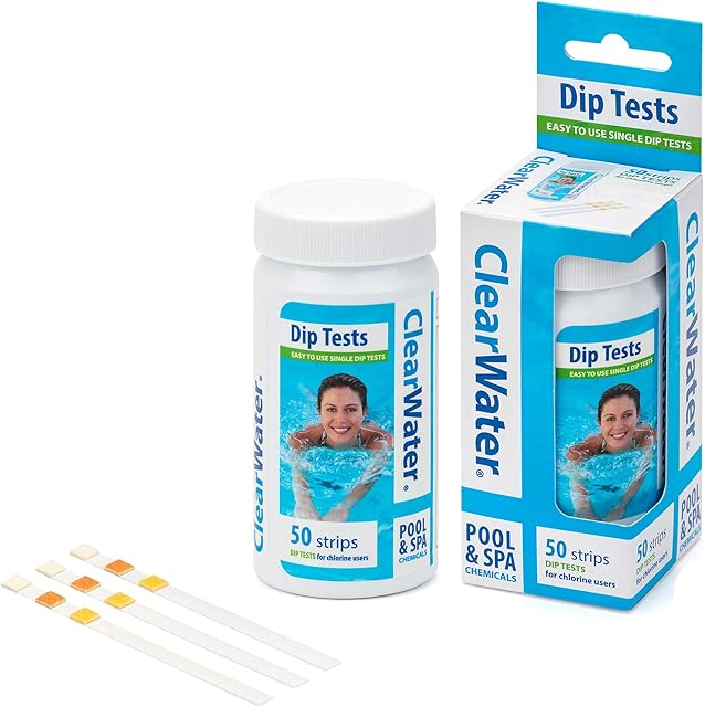 Clear water Hot Tub, Pool and Spa Test Strips x 50 - 3 in 1 - Measures Chlorine, PH and Total Alkalinit (Pack of 1 (50 Strips))