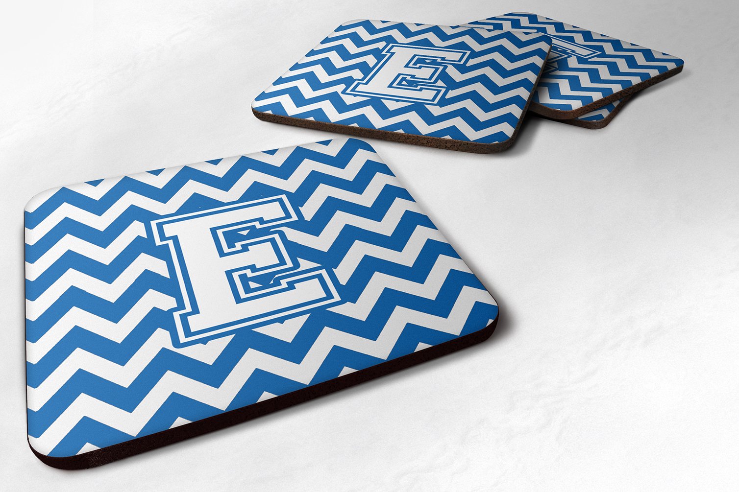 Caroline's Treasures Cj1045-Efc Set Of 4 Letter E Chevron Blue And White Foam Coasters Set Of 4, 3 1/2 X 3 1/2, Multicolor