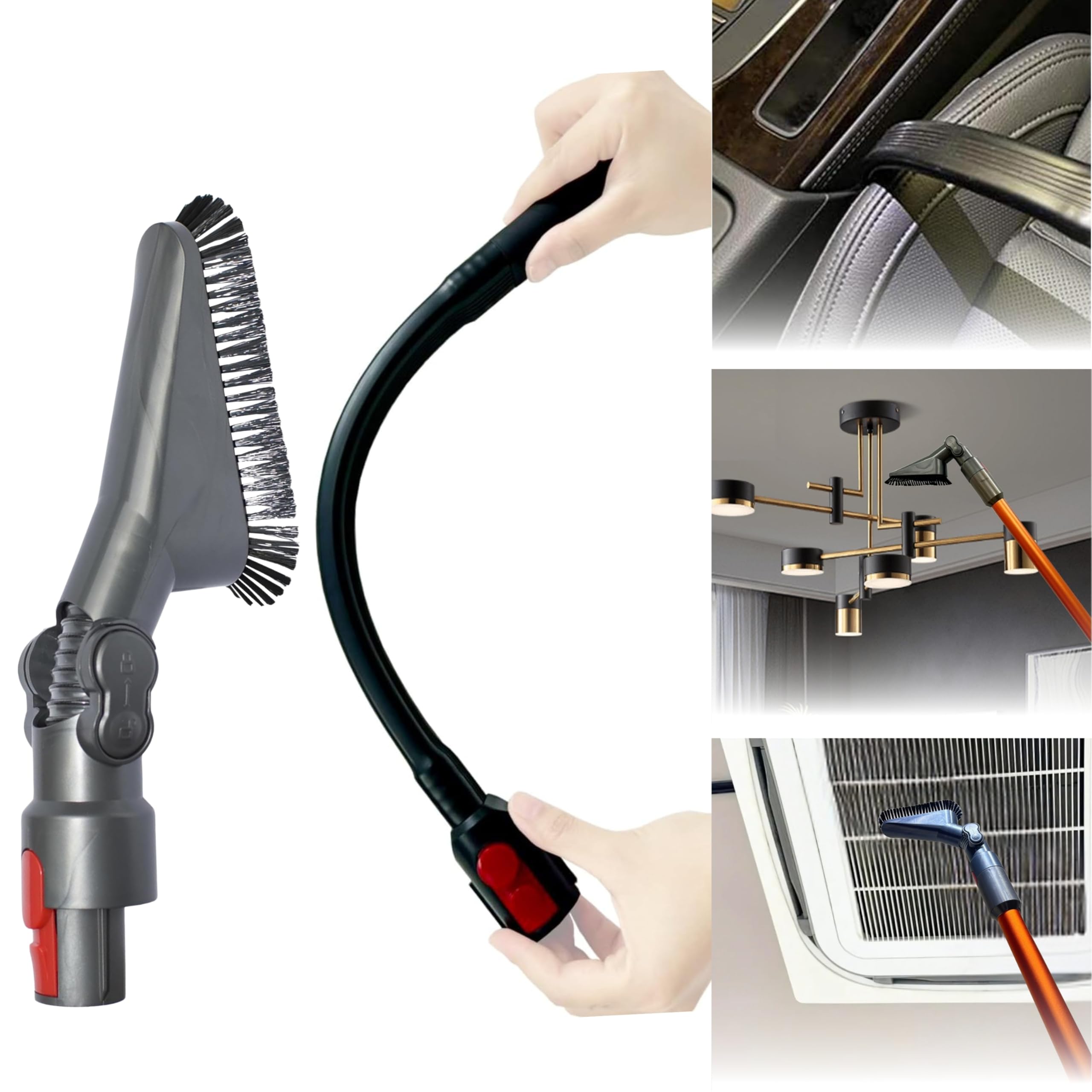 for Dyson Vacuum Cleaning Tools for Hard to Reach Places: Flexible Crevice Tool and Soft Dust Brush with Adjustable Angle - Vacuum Attachments for Dryer Vents, Corner, Ceiling Fans, Top of Furniture