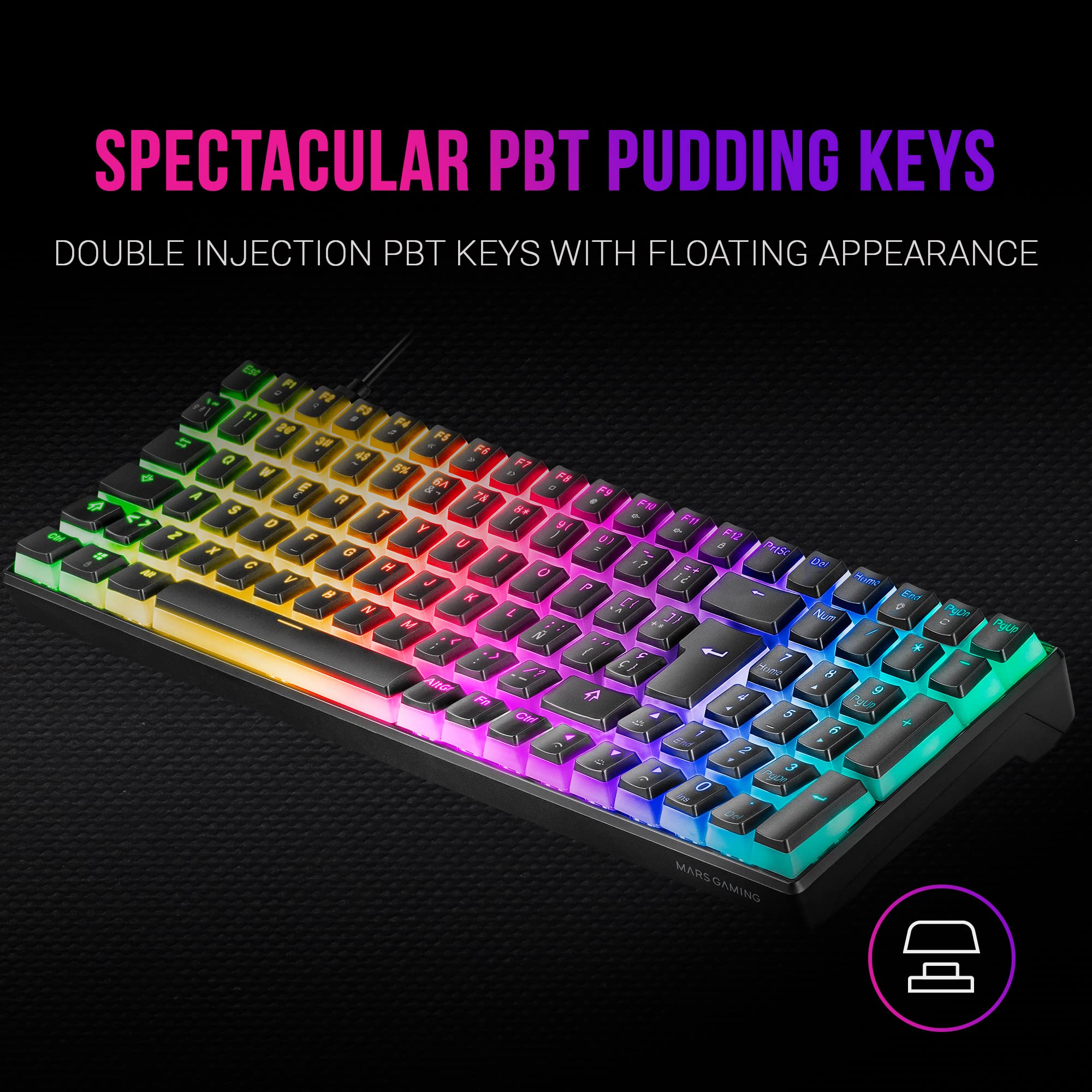 Mars Gaming MKULTRA, klawiatura mechaniczna czarna RGB, kompaktowa 96%, przełącznik Outemu SQ brązowy, hiszpański-US