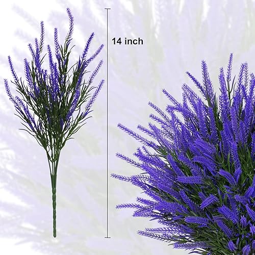 Miniatura 5 de 12 Bundles Fake Outdoor Flowers UV Resistant Plants Artificial Lavender Faux Plastic Shrubs Window Box Garden Porch Home DecorPurple
