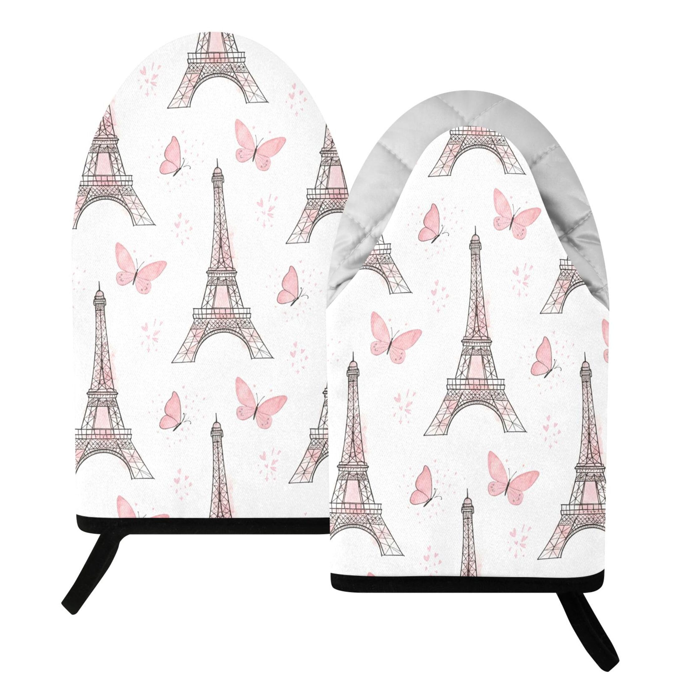 Kutsu Eiffel Tower Oven Mitts for Kitchen, Heat Resistant Cotton Oven Gloves for BBQ Baking Cooking, Breathable Kitchen Essentials, 2 pcs