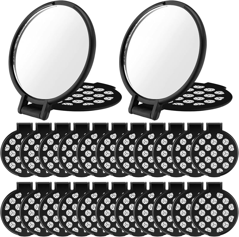 RattanView Espelhos compactos redondos com tema de vôlei, preto e branco, Pacote com 24