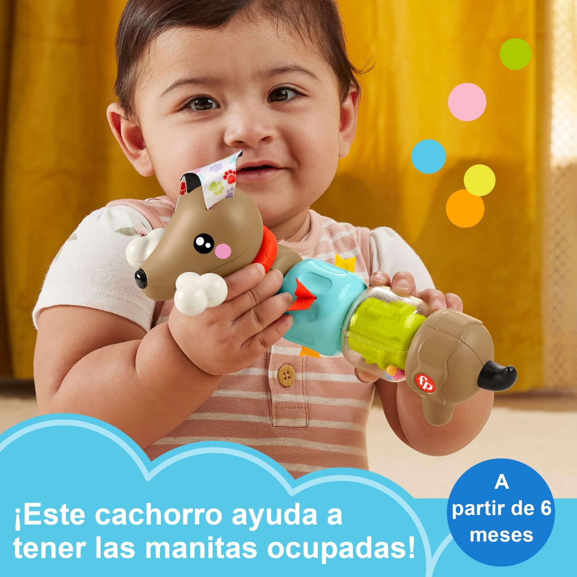 Fisher-Price Perrito de actividades con sonidos y giros, juguete que ayuda a la motricidad con diferentes texturas y colores, para bebés +6 meses (HTW91) — view 3