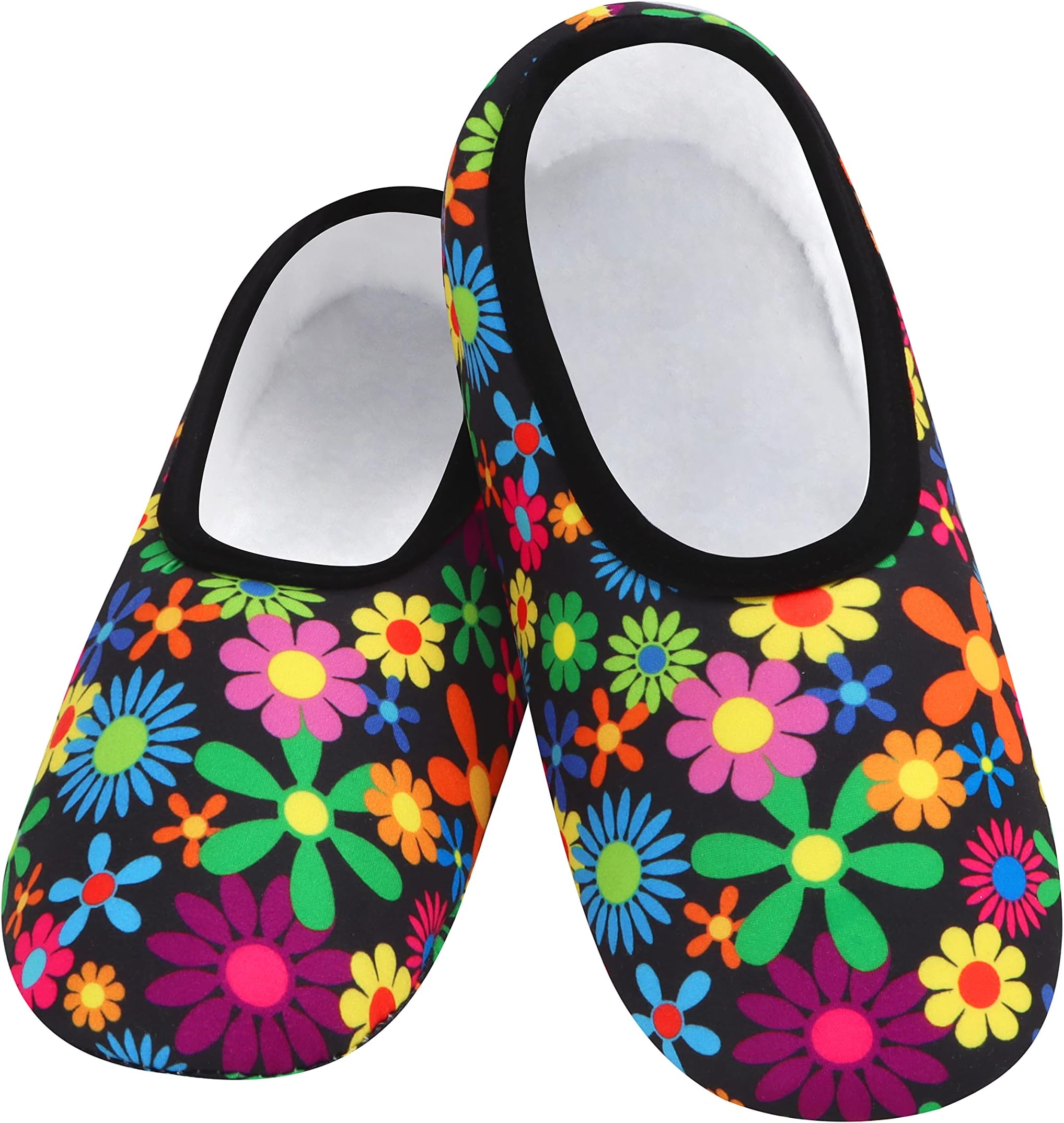 Garden Flowers Skinnies slipper socks for Women Non-Slip Lightweight Soft Sherpa Lining Foldable Travel