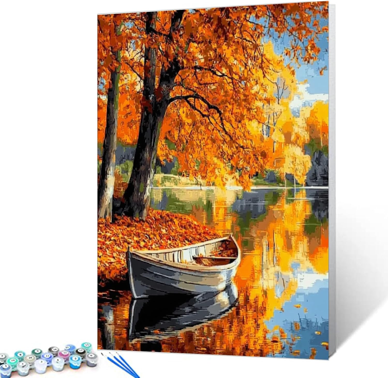 Tropical Autumn Tree Framed Paint by Numbers for Adult Kids Beginner Mountain Forest Painting Kit 16x20 inche African Yellow Leaves Acrylic Arts Craft Farmhouse Decor Abstract Red Paintwork(DIY Frame)