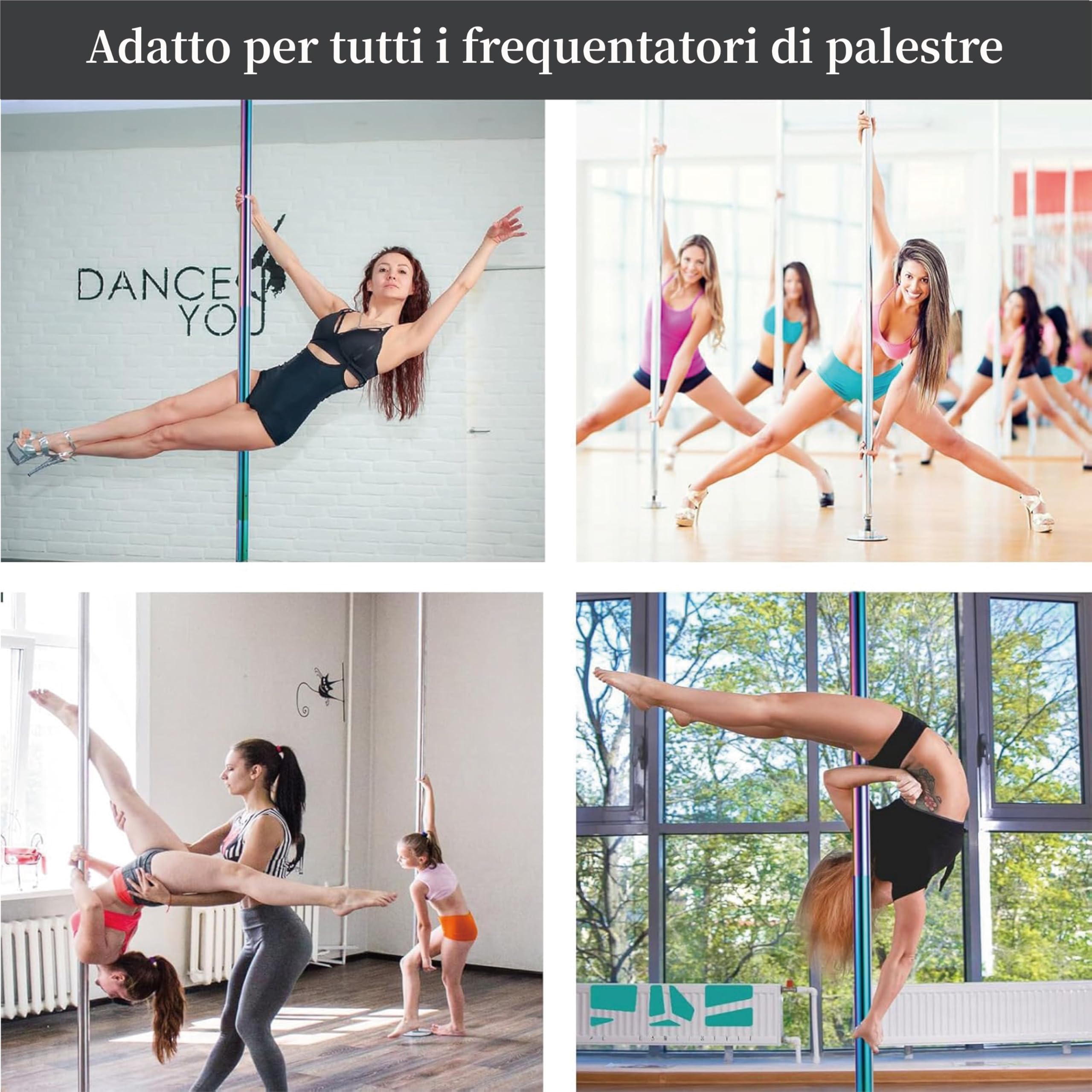 PRIOR FITNESS Palo da Ballo Premium Rimovibile 45 mm – Spinning & Statico, in Acciaio Heavy-Duty, Altezza Regolabile, qualità Professionale, Ideale per Home, Club, Palestra, con Certificazione CE