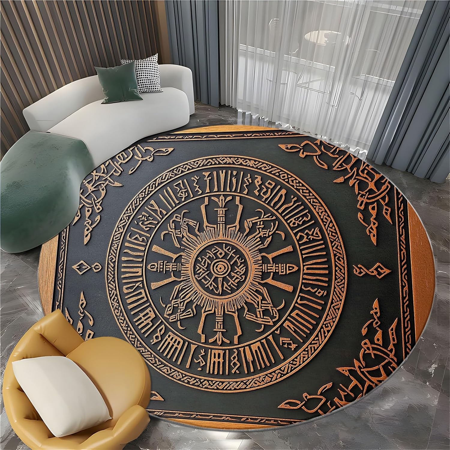 Kids Rugs for Playroom 3ft Abstract Viking Totem Round Rug Circle Rug Soft Washable Round Rug for Bedroom Non-Slip Round Kids Rug for Nursery Classroom Living Room