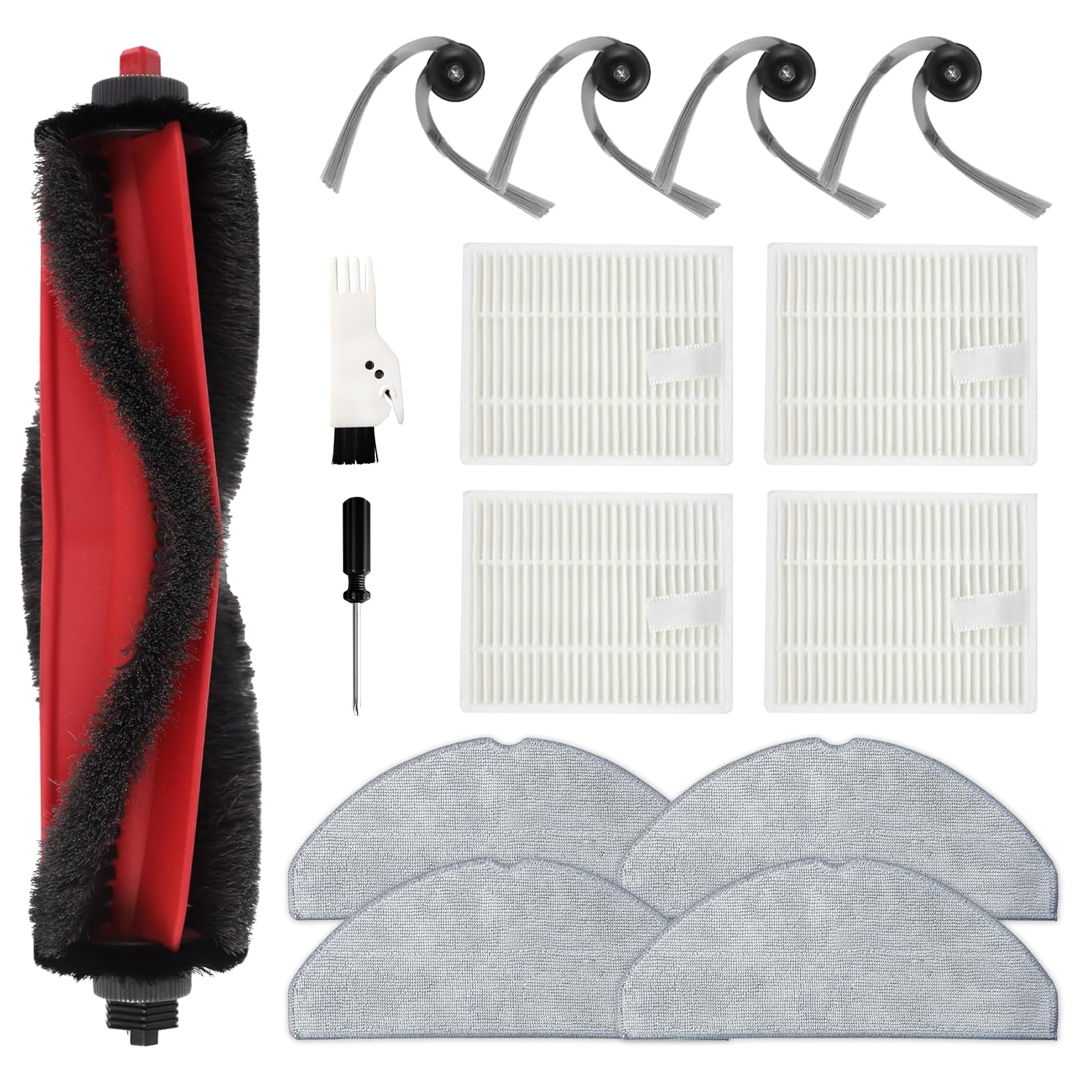 Q7 M5/L5+ Accessories Set for Roborock Q7 L5+/Q7 M5/Q7 L5/Q7 M5+ Robot Vacuum Cleaners: 1 Main Brush, 4 Side Brushes, 4 HEPA Filters, 4 Mopping Cloths, 1 Cleaning Brush, 1 Screwdriver