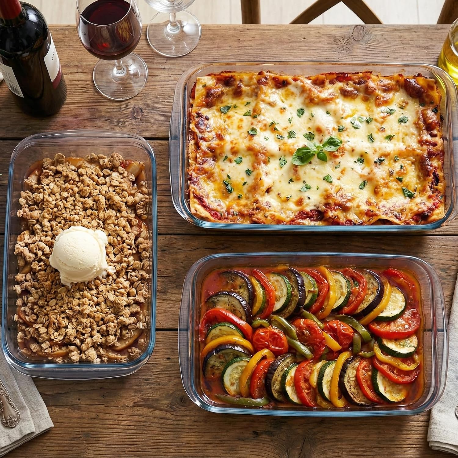 3 Pack Glass Baking Dishes Set, Clear Rectangular Glass Bakeware for Oven, Baking Pan Set for Cooking, Microwave and Dishwasher Safe, 3 Size, 2 Qt+2.7 Qt+3.3 Qt