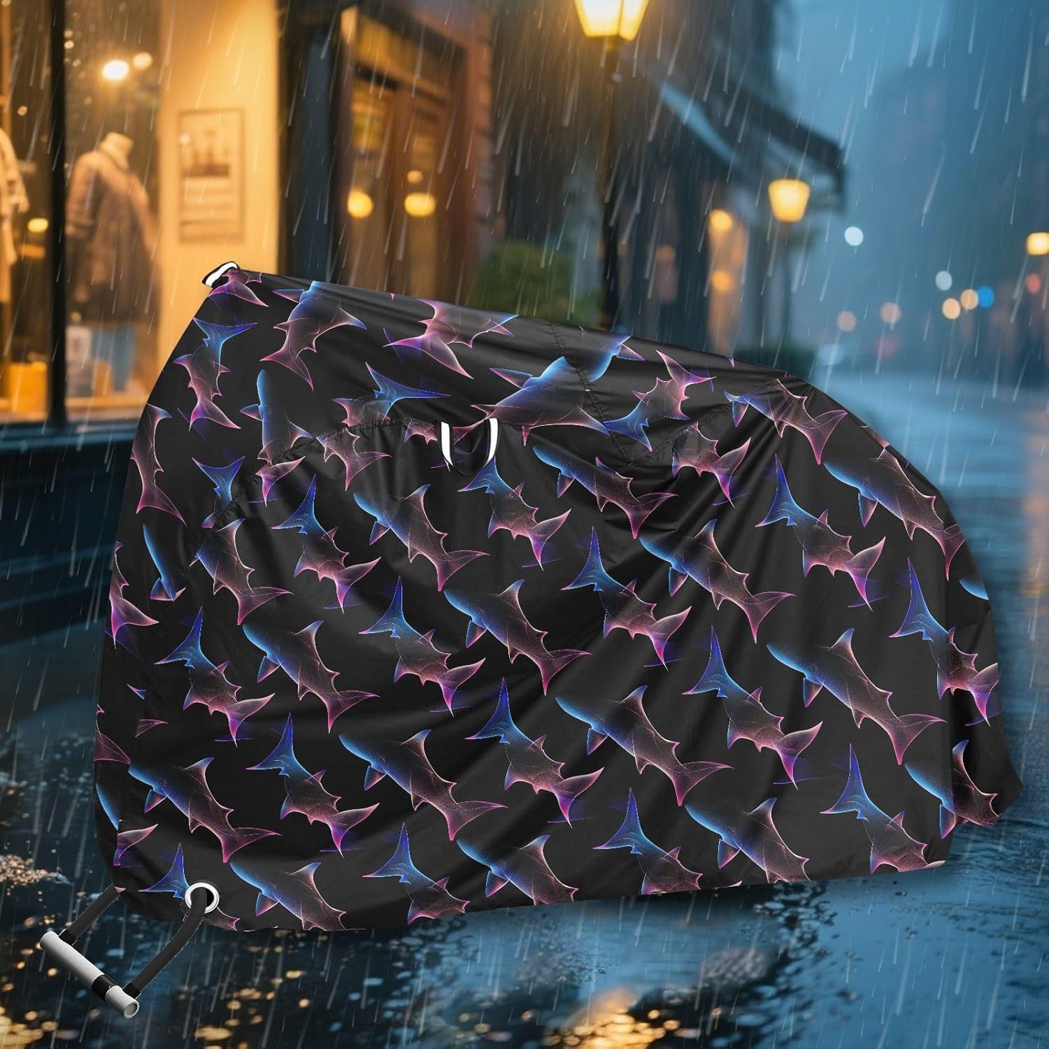 ALAZA Neon Shark Print Bike Cover Waterproof Outdoor Ebike Bicycle Covers Tarp Protection for 1/2 Bikes, Sun UV Dust Wind Proof