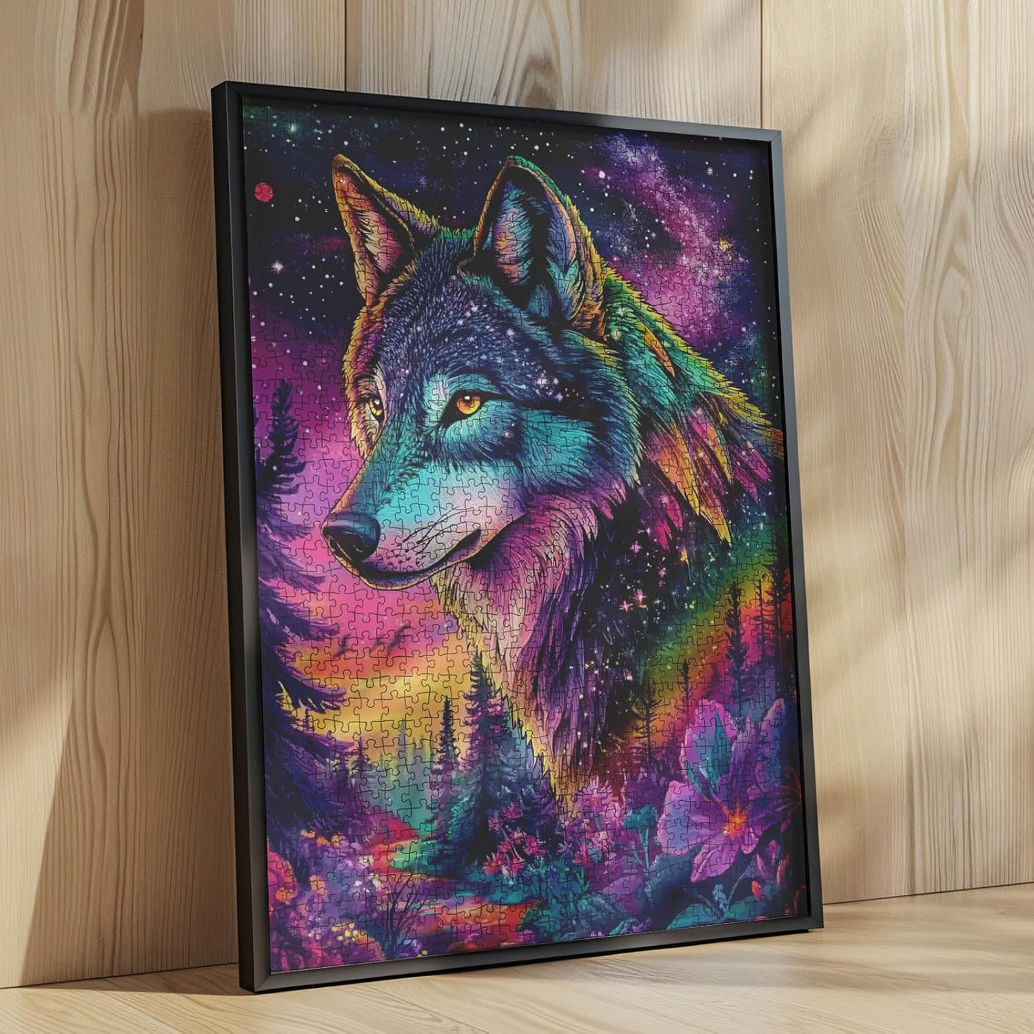 Tucocoo Wolf Jigsaw Puzzle 1000 Pieces Puzzles for Adults,Colorful Forest Wolf with Night Sky Star Puzzles for Challenging Family Activity Games DIY Puzzle for Home Wall Decor - 20 x 27 Inches