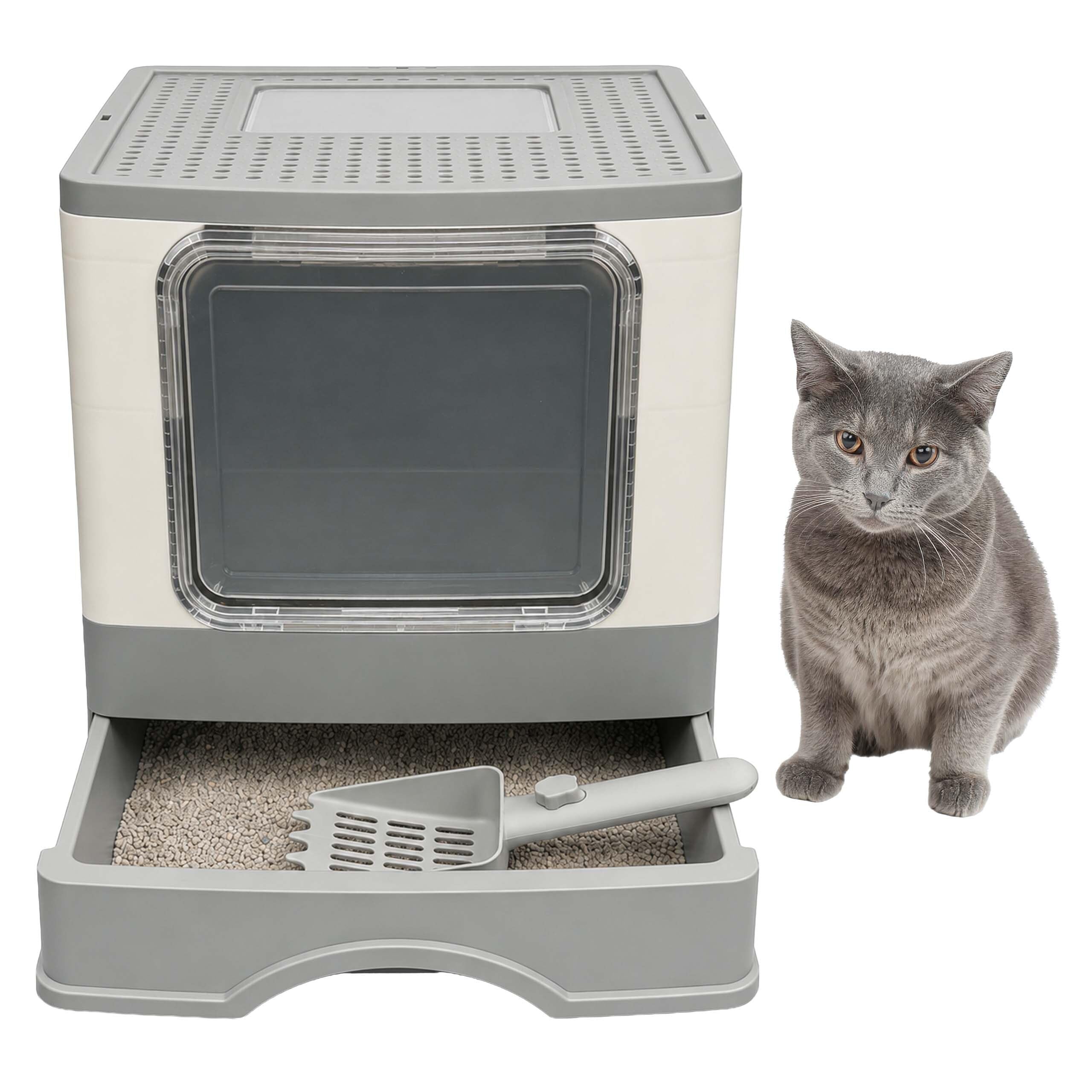 Arenero cerrado para gatos con cajón extraíble y pala Relaxdays