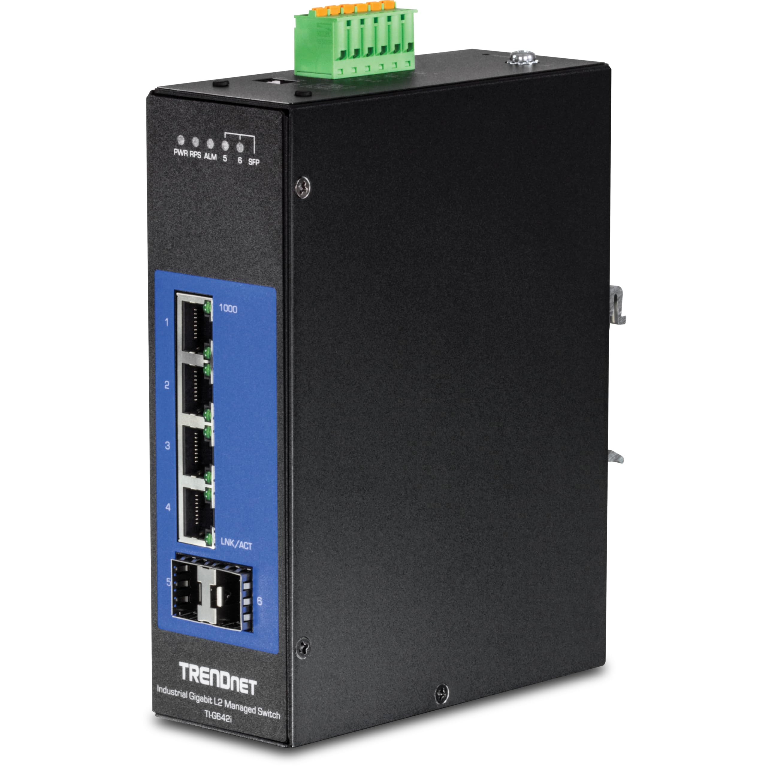 6-Port Industrial Gigabit L2 Managed DIN-Rail Switch, 4 X Gigabit Ports, 2 X SFP Slots, DIN-Rail Mount, IP30, Vlan, Qos, Lacp, STP/Rstp, Bandwidth Management, Lifetime Protection, TI-G642i