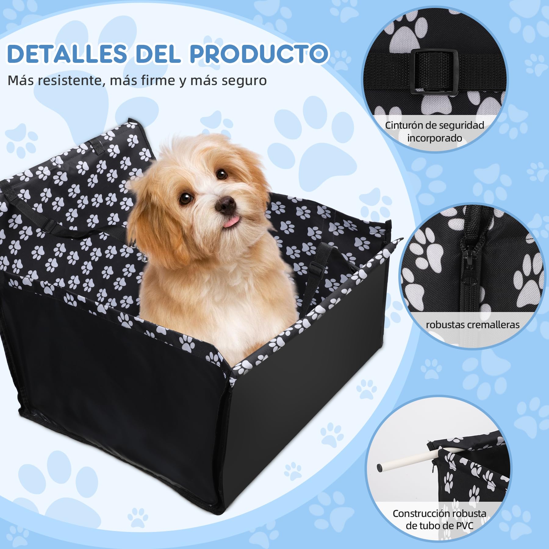 Asiento Coche Perro 68x57x33 cm Impermeable – Transportin Perro Cochee con Cinturón, Cama Perroo Coche, Asiento Perro Cochee Homologado, Funda Auto Mascotas
