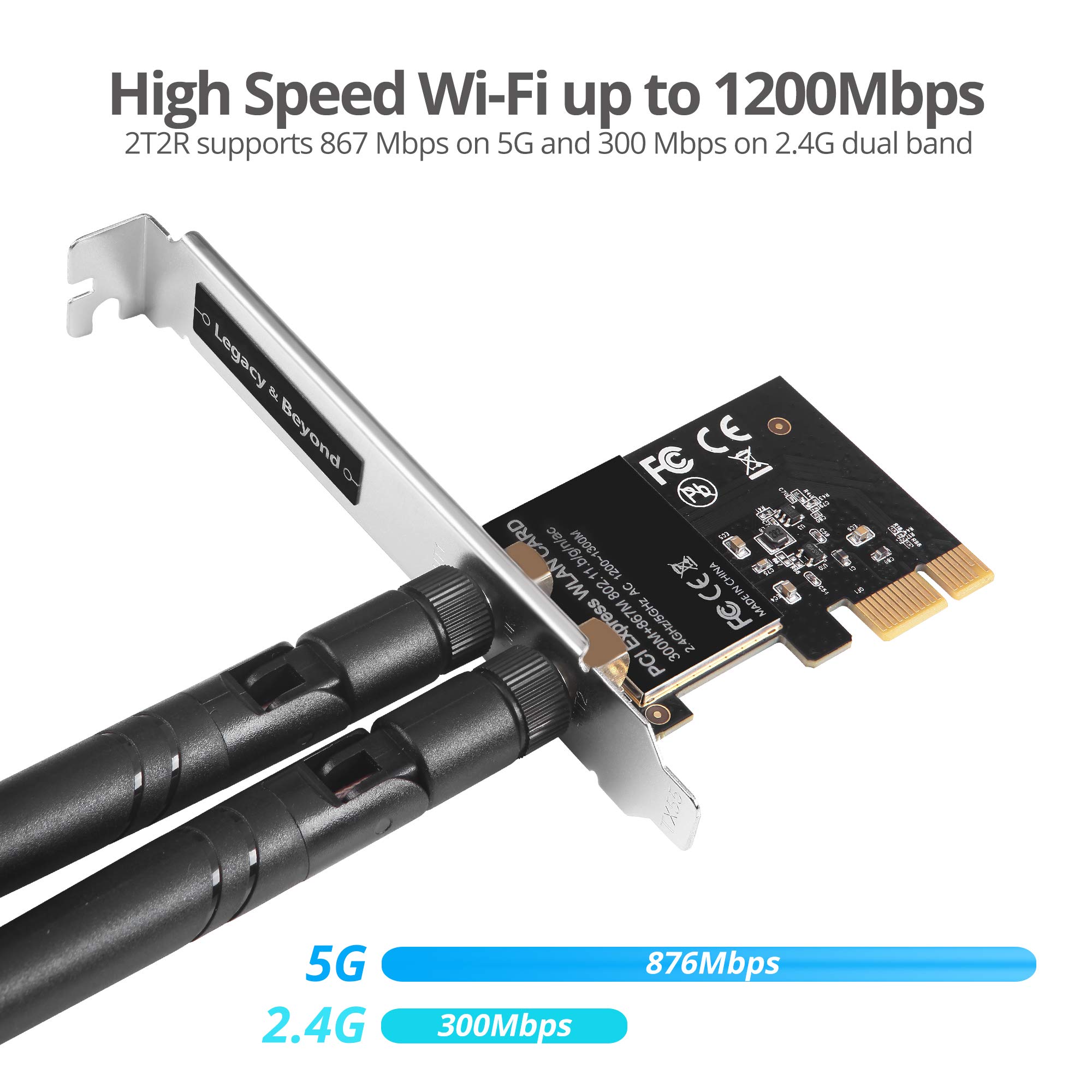 SIIG Carte PCIe sans fil 2T2R double bande WiFi Ethernet PCIe – AC1200, carte réseau WiFi, PCIe 2.0 x1 vers 2T2R 2.4G/5G double bande sans fil, 802.11ac, RTL8812AE, pour Windows 10/8.1/7, LB-WR0011-S1