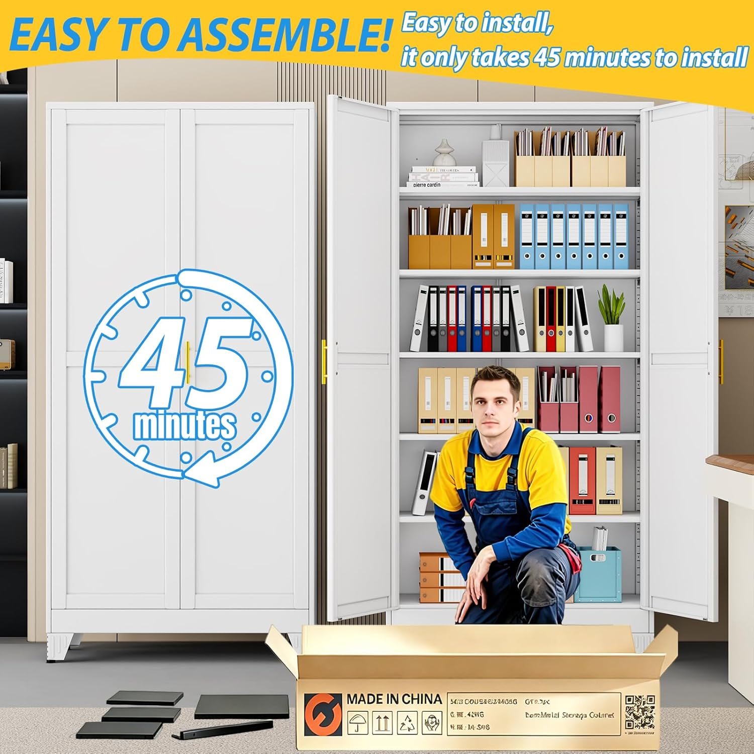 PAOFIN Metal Tall Storage Cabinet with 2 Doors and 5 Adjustable Shelves, 75" Metal Garage Storage Cabinets, File Cabinet,Steel Tool Cabinets for Home,Office,Garage,School,Warehouse (White)