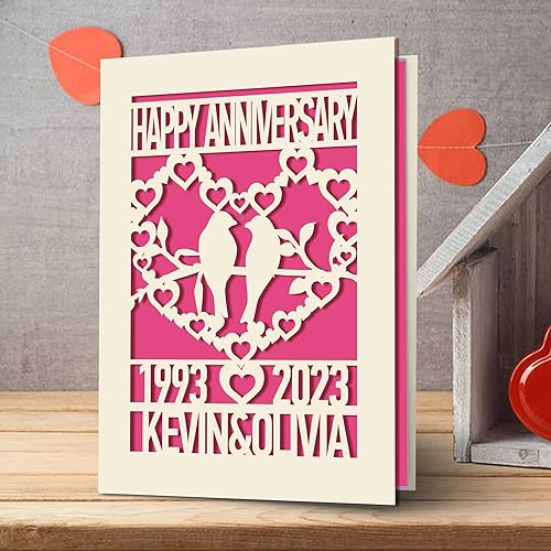 Miniatura 6 de EDSG Tarjeta de aniversario personalizada, regalo de boda, tarjetas cortadas de papel con cualquier nombre, fecha para mujeres, hombres, marido,