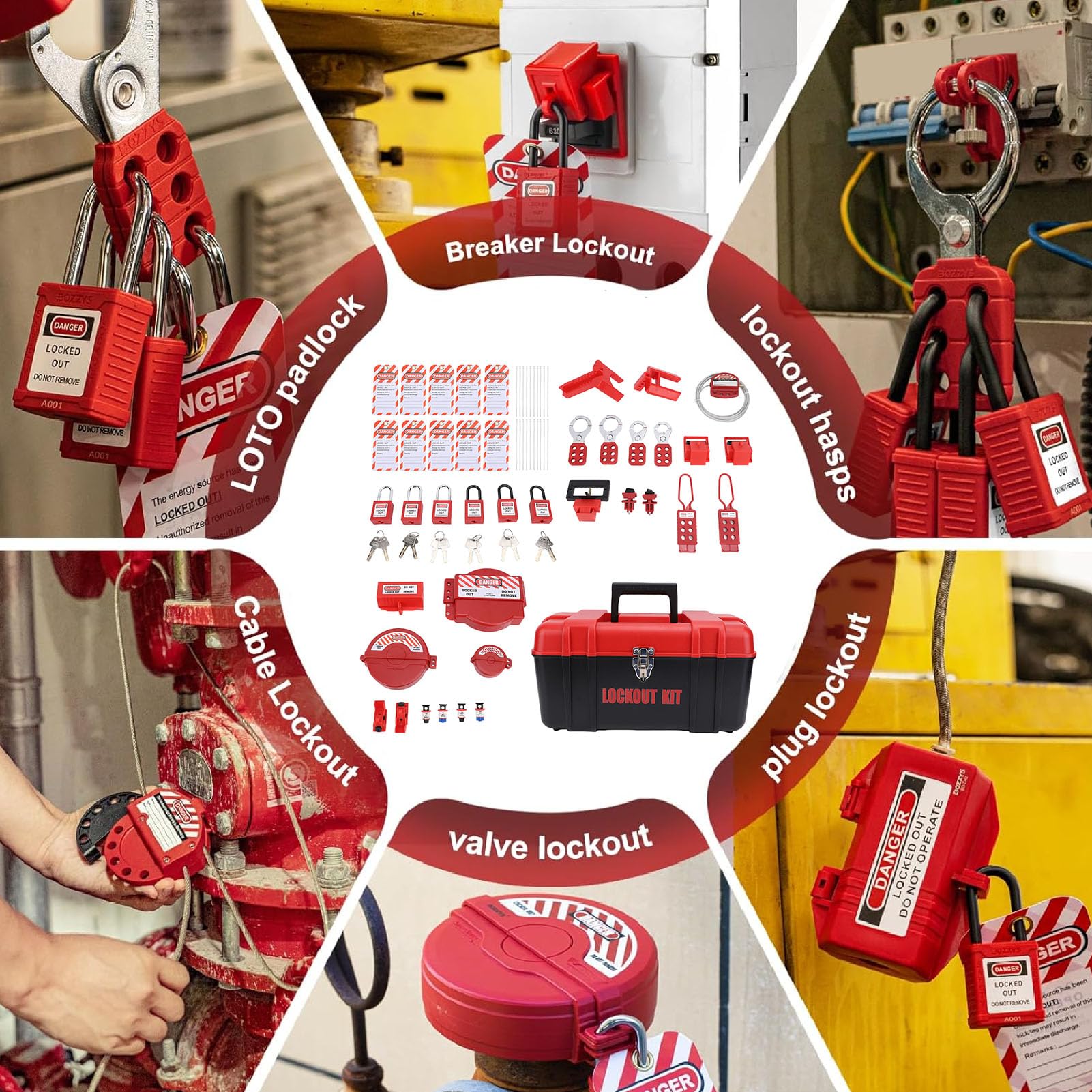 Generic Kit de Etiquetado de Bloqueo Industrial Completo con Bloqueos de Válvulas y Etiquetas de Seguridad para Equipos de Mantenimiento 1 Juego Completo