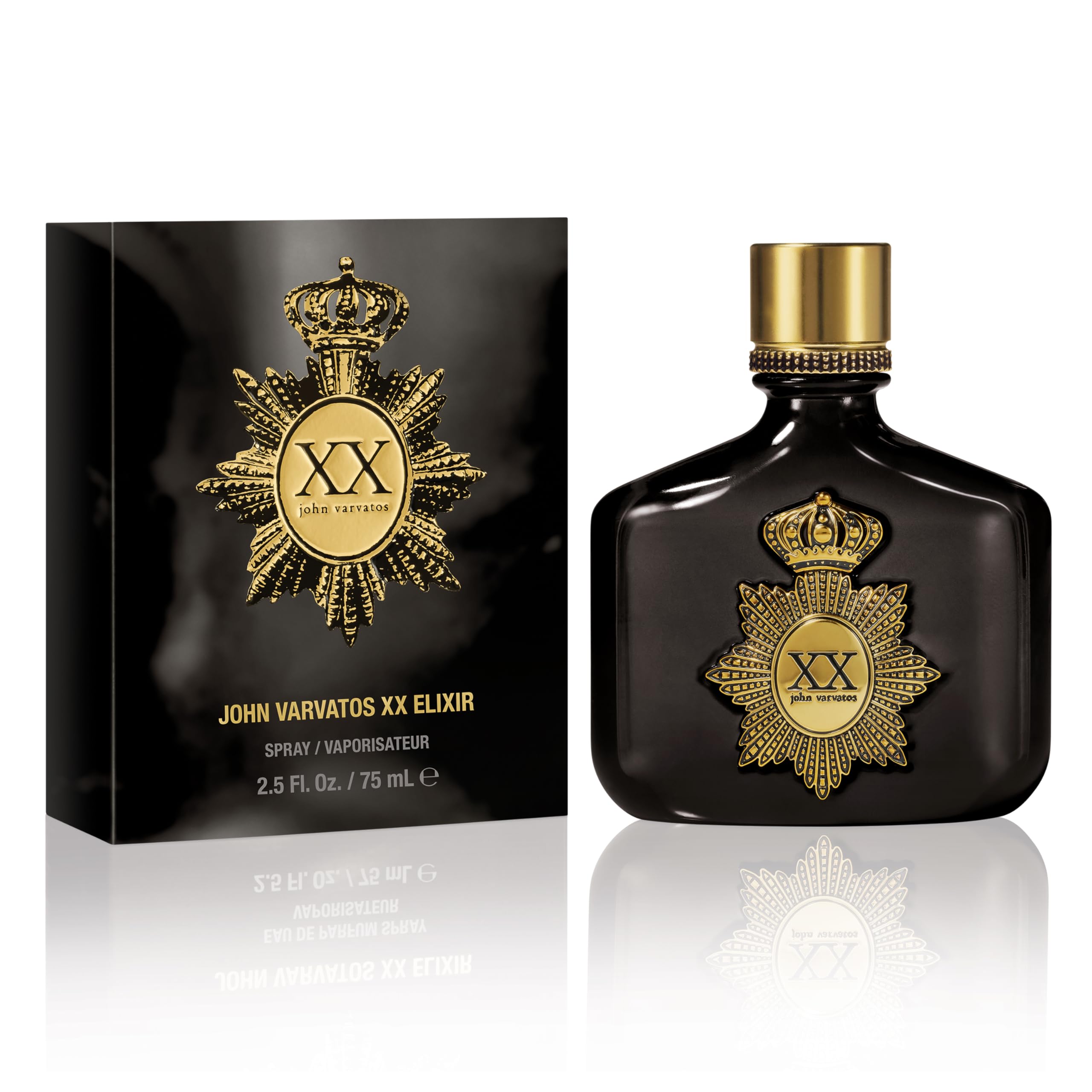 John Varvatos XX Elixir Spray Cologne for Men Long-Lasting Amber Leather Scent with Notes of Rum Davana Essence