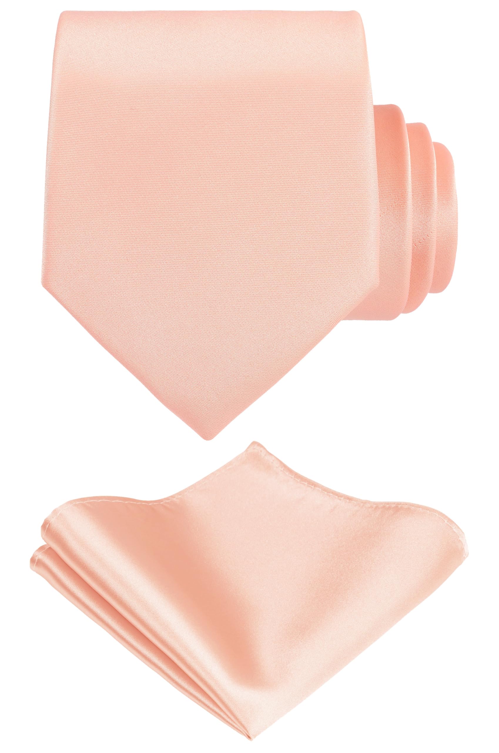 TIE G ソリッドサテンカラー フォーマル ネクタイ ポケットチーフ セット ギフトボックス入り, ピーチパフ, Reg