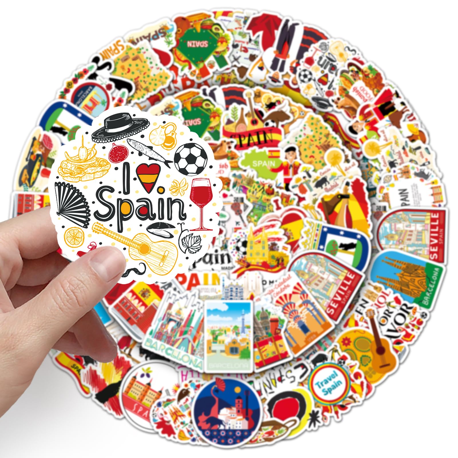 Spain Travel Scrapbook Stickers 50pcs Spanish Landmark Culture Designs for Laptops Bottles Suitcases Holiday Theme Pack for Teens Adults DIY Decoration Craft Use - Image 2