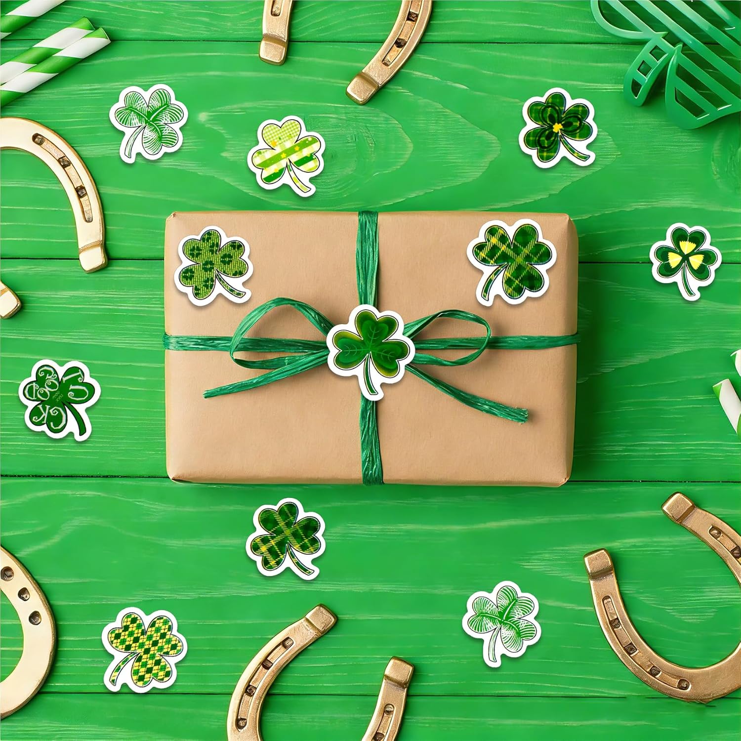 St Patricks Day Stickers, 500Pcs St. Patrick's Day Shamrock Stickers, Self-Adhesive Green Clover Pattern Roll Sticker Decals for Reward Scrapbook Journal Irish Holiday St. Patrick's Party Decorations