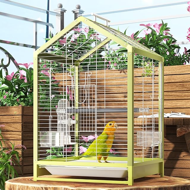 Foto 3 de 7 de Jaulas para Pájaros, Jaula Loro Grande de 56 cm de Alto, Color Verde Metalizado