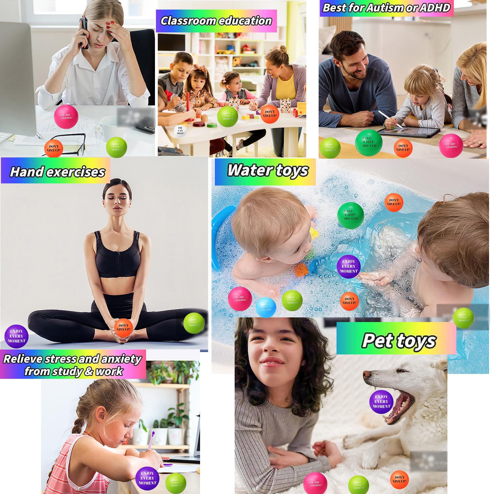 100 Bolas de Estrés Motivacionales para Apretar Pelota Antiestrés 5.3CM
