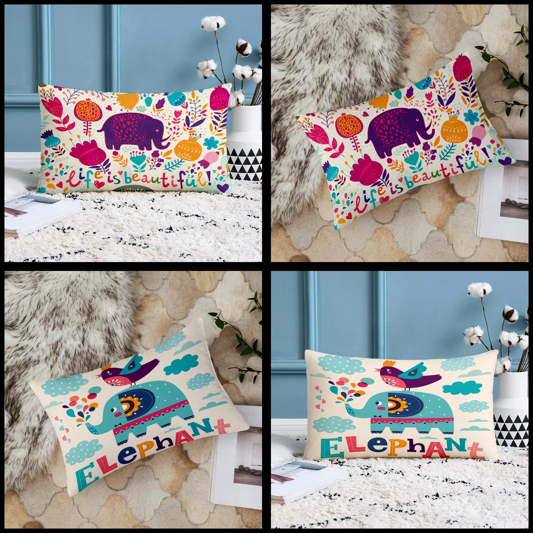 STITCHNEST Cotton 180TC Cushion Cover, 12 X 18 Inches, Blue, Set of 2