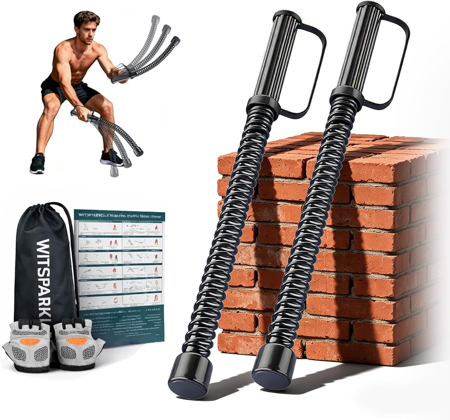 2PCS Ropeless Battle Ropes for Home Gym, Portable Cordless Workout Ropes with Gloves, Bag & Tutorial, Low-Impact HIIT Fitness Equipment for Full Body Cardio and Strength Training