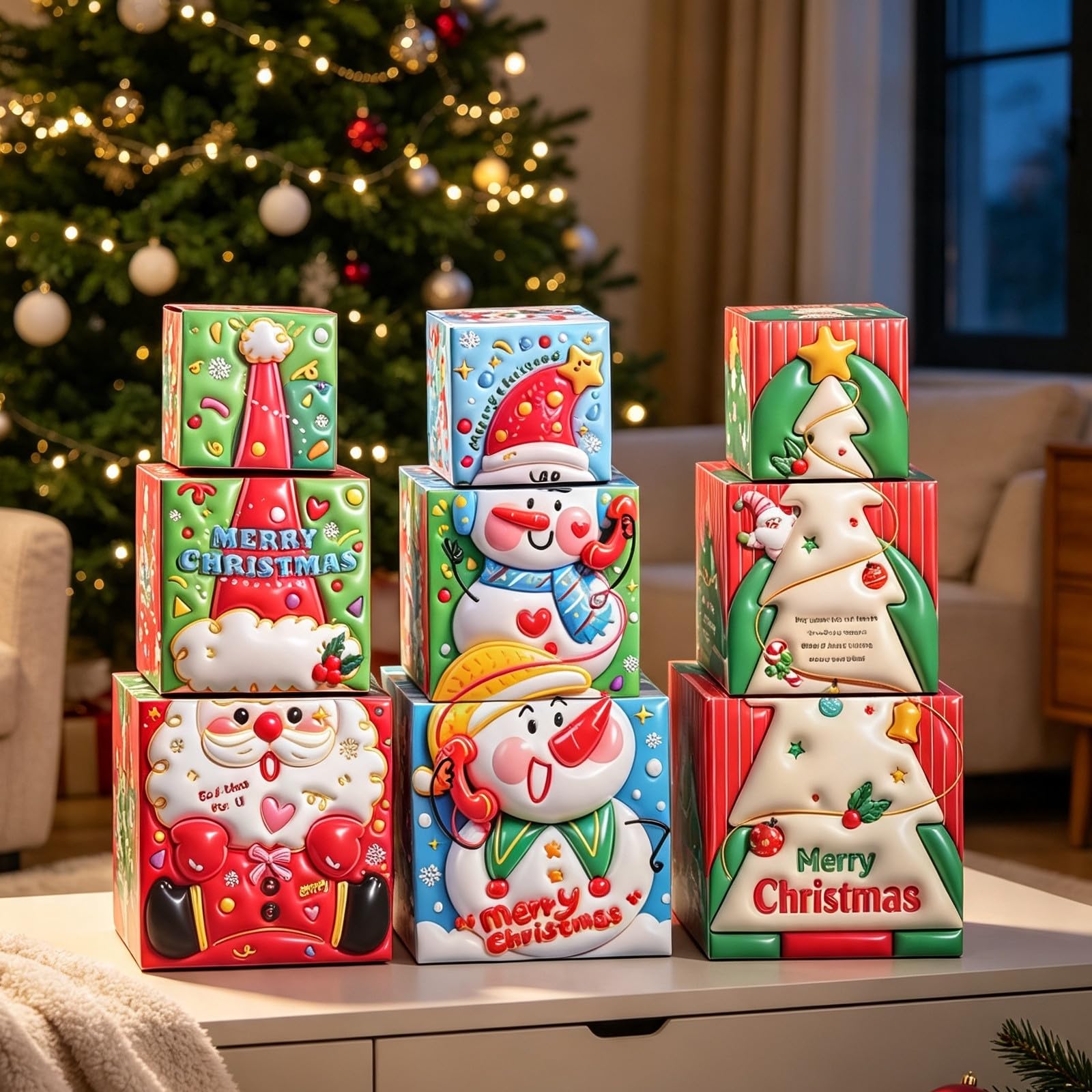 ibasenice 9 scatole regalo natalizie impilabili, scatola regalo di Babbo