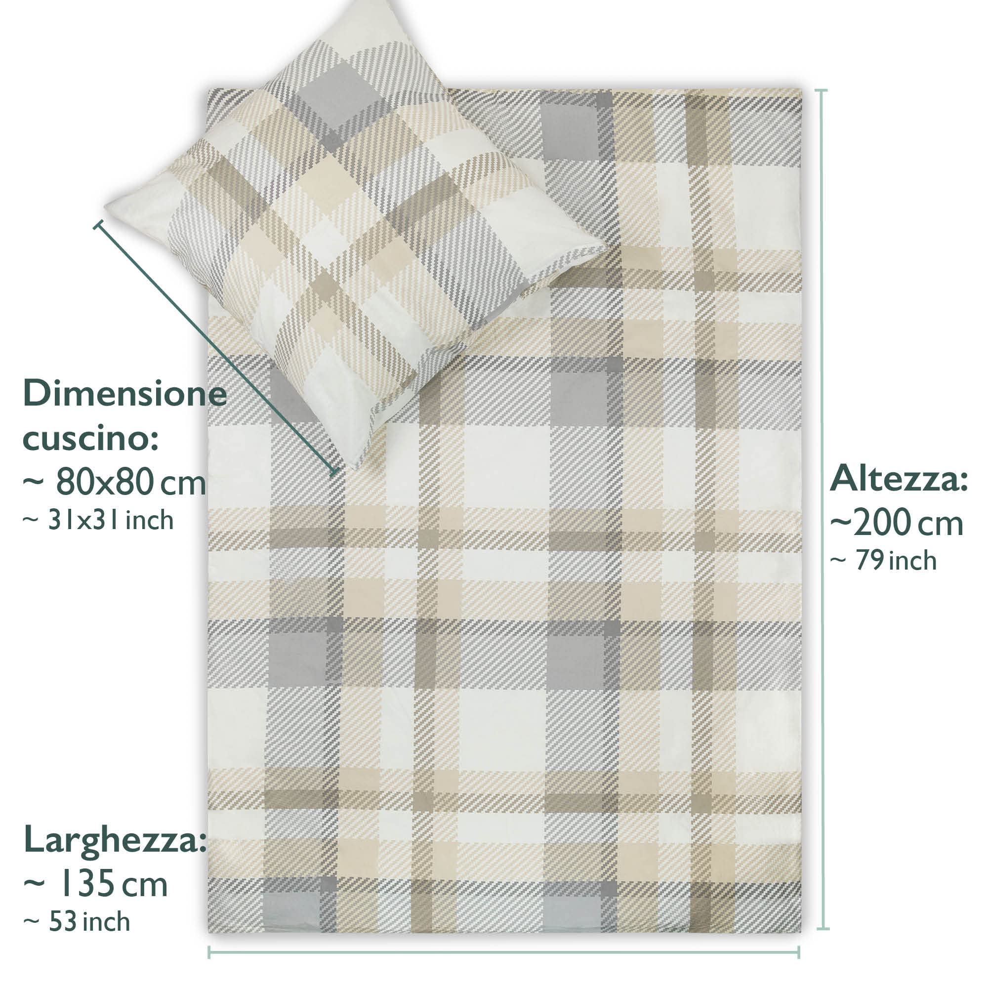 Beautissu Set da 2 Copripiumino in flanella 100% cotone Biancheria Federa | 135x200 beige con Cuscino 80x80 Singolo dotato di cerniera Letto invernale molleton lenzuola Mira
