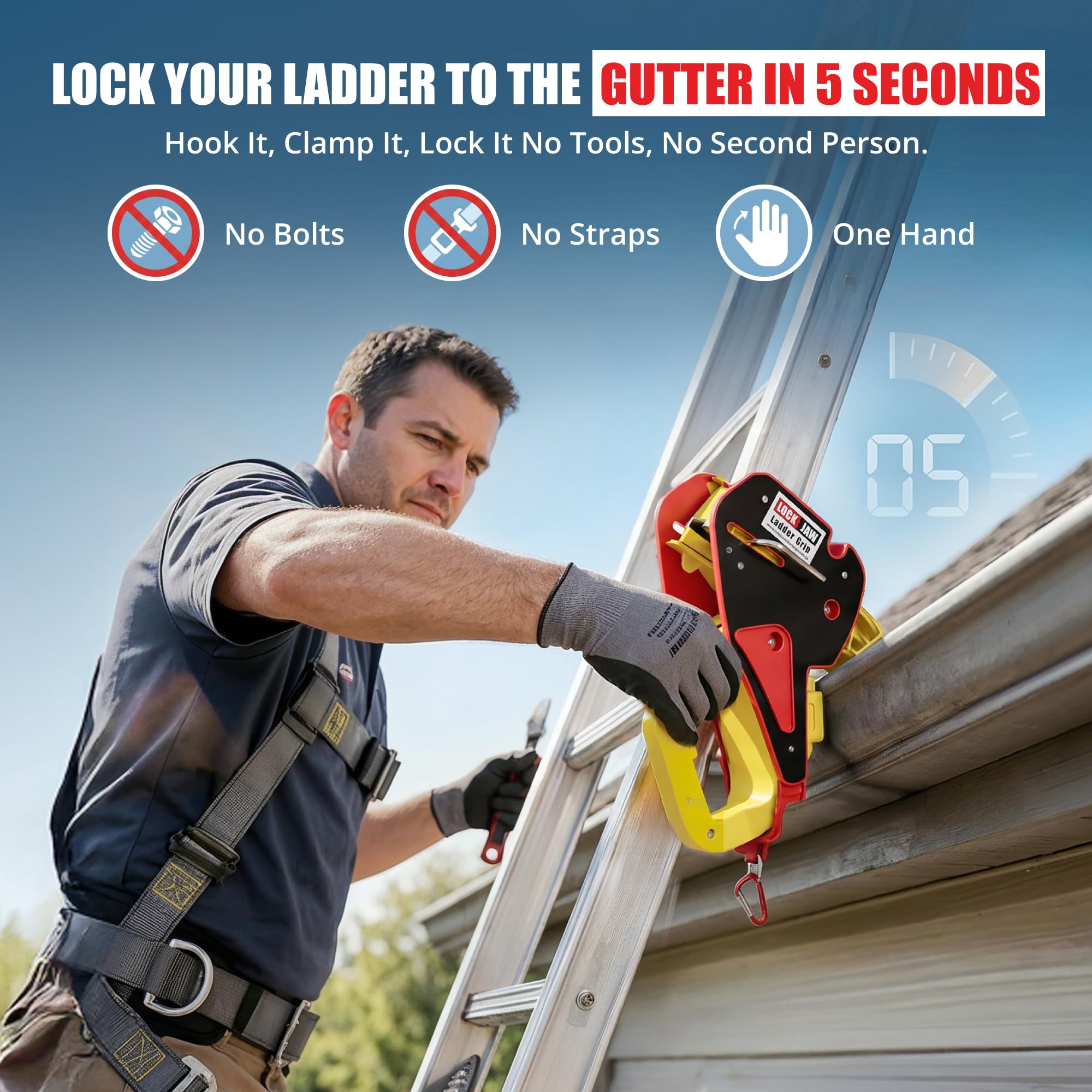 Lock Jaw Ladder Grip - Ladder Safety Clip - Feel Secure on Your ladders and Climb Safer (Pack of 1)